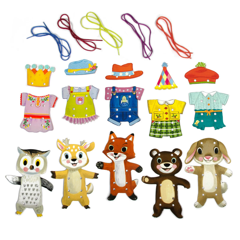 Eeboo Woodland Friends Dress Up Lacing Cards