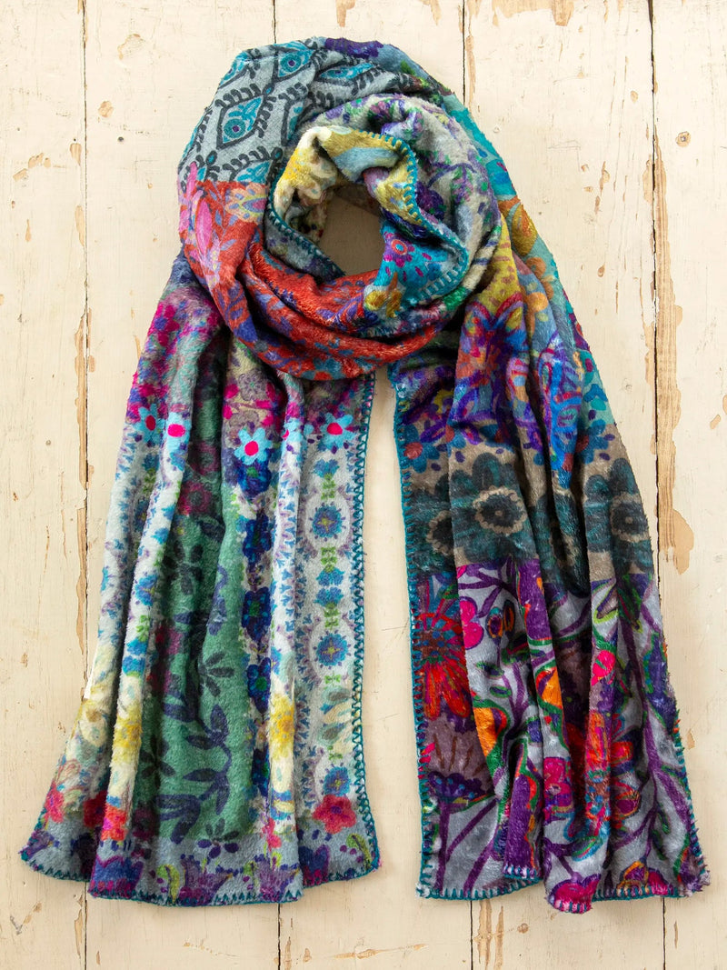 Natural Life Cozy Blanket Scarf - Mandala Borders Patchwork