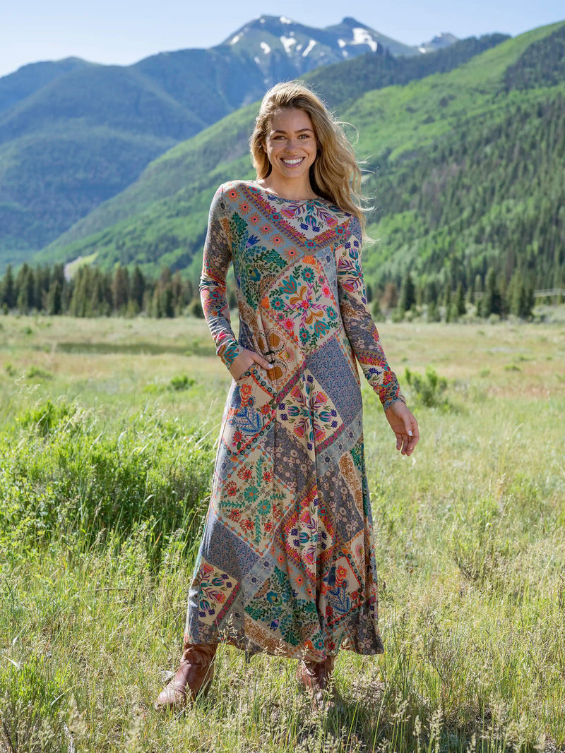 Natural Life Stevie Knit Maxi Dress - Mandala Folk Patchwork