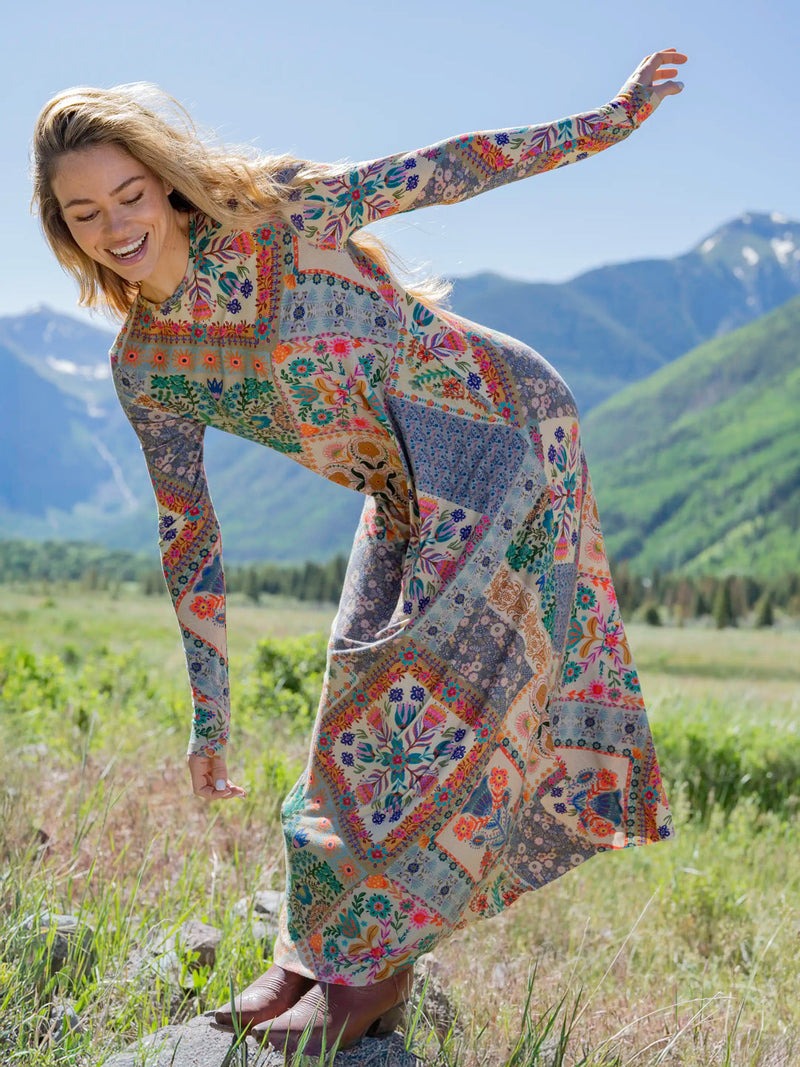 Natural Life Stevie Knit Maxi Dress - Mandala Folk Patchwork