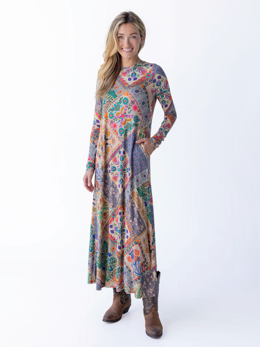 Natural Life Stevie Knit Maxi Dress - Mandala Folk Patchwork