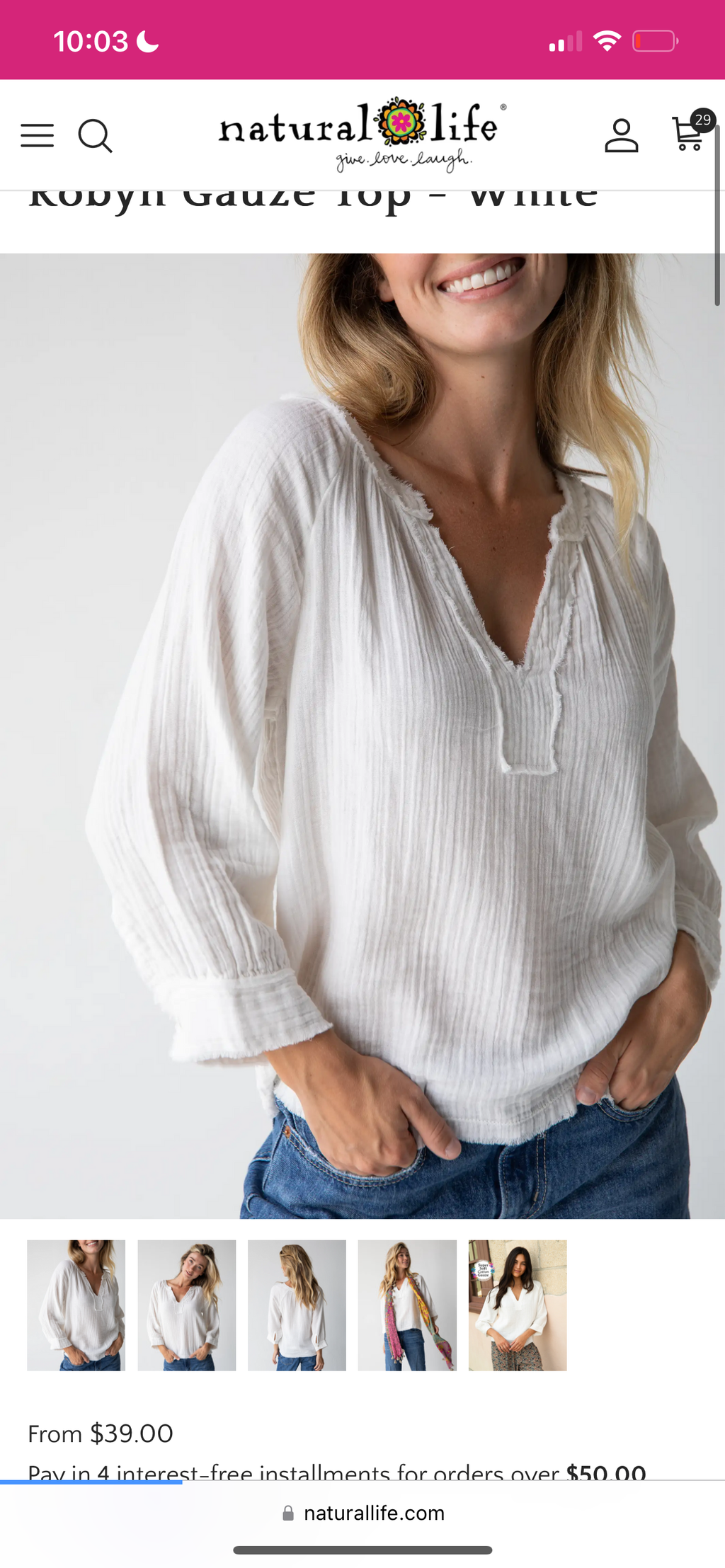 Natural Life Robyn Gauze Top - White
