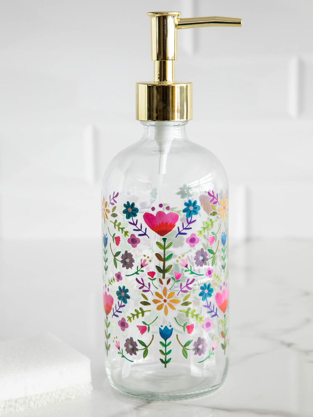 Natural Life Glass Soap Dispenser - Floral Border