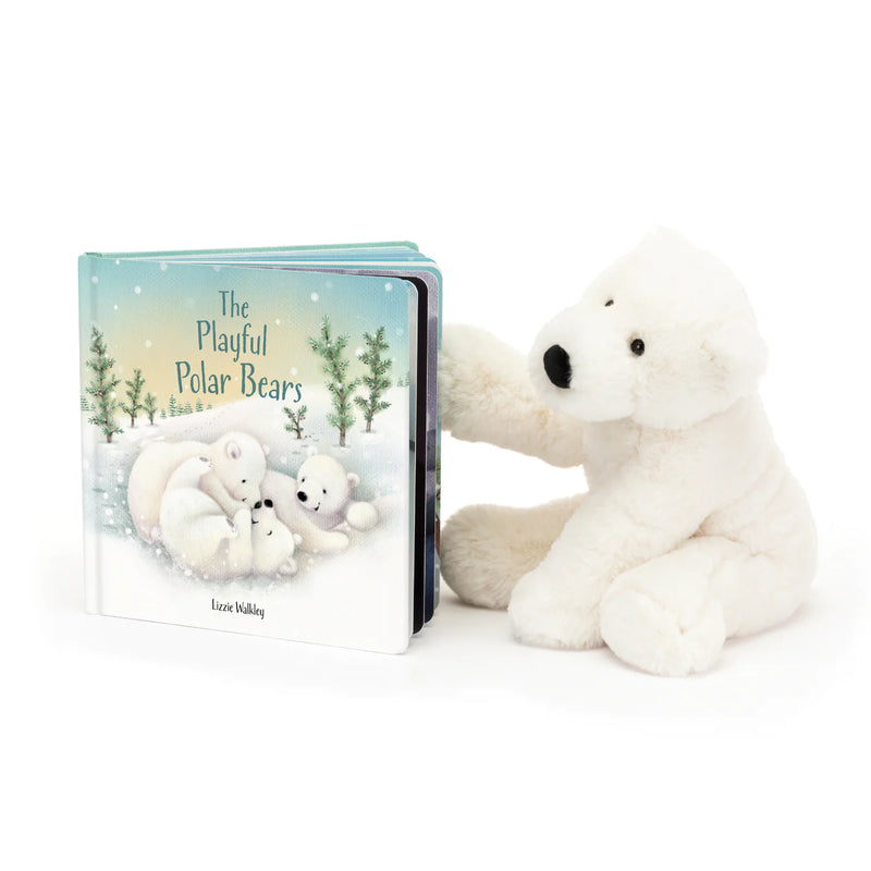 Jellycat The Playful Polar Bears Board Book And Medium Perry Polar Bear Plush Set