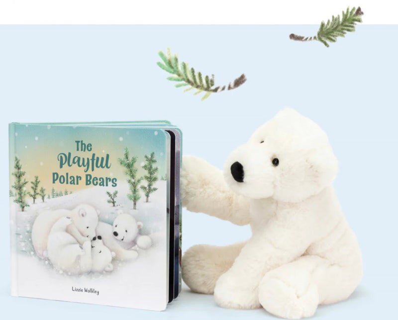 Jellycat The Playful Polar Bears Board Book And Medium Perry Polar Bear Plush Set