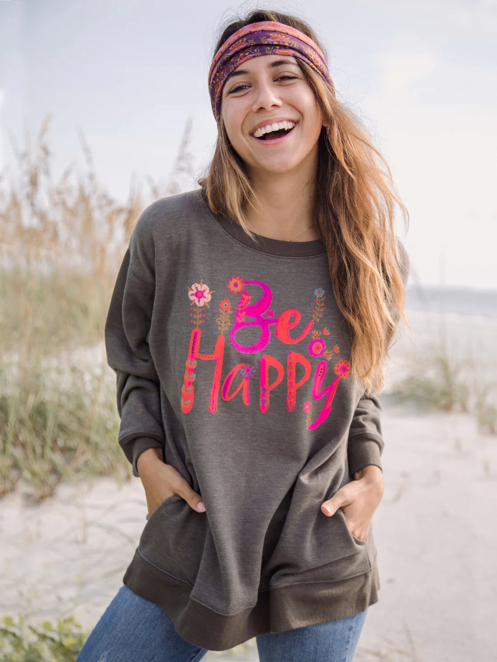 Natural Life Comfy Pocket Sweatshirt - Be Happy