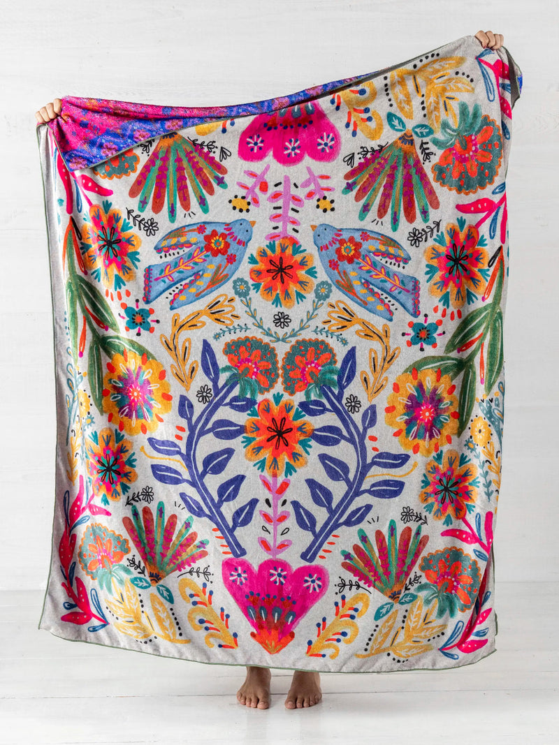 Natural Life Reversible Cozy Throw Blanket - Taupe Birds