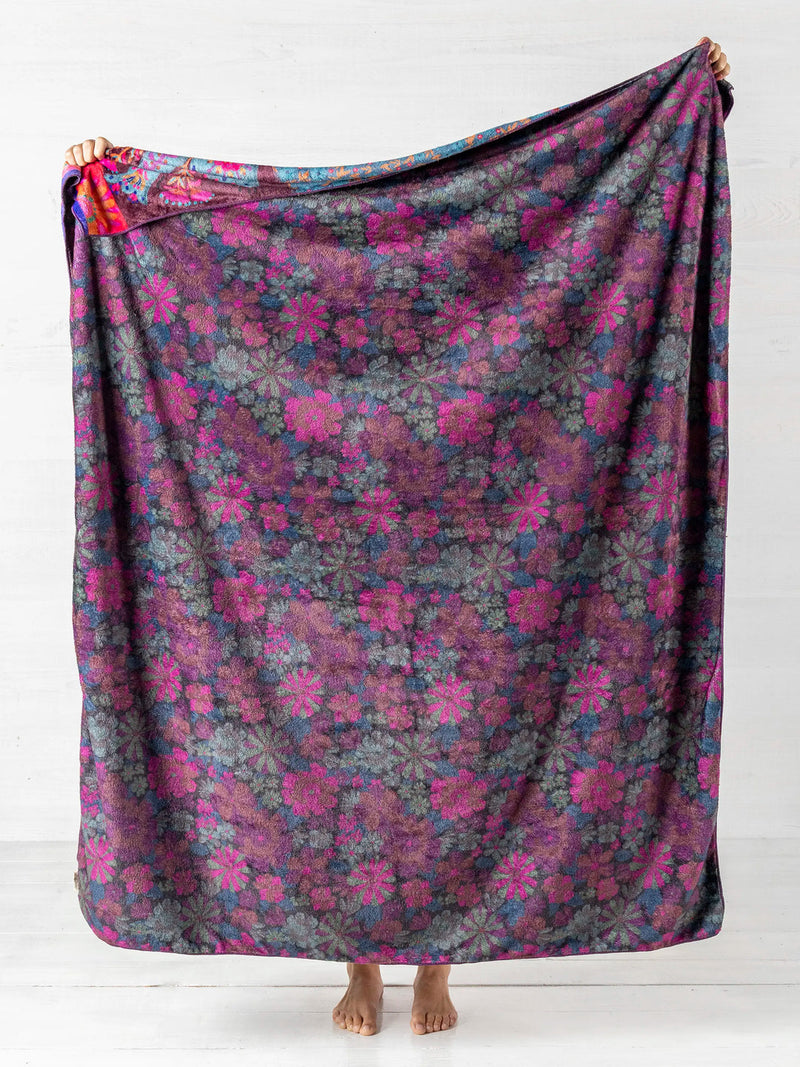 Natural Life Reversible Cozy Throw Blanket - Magenta Birds