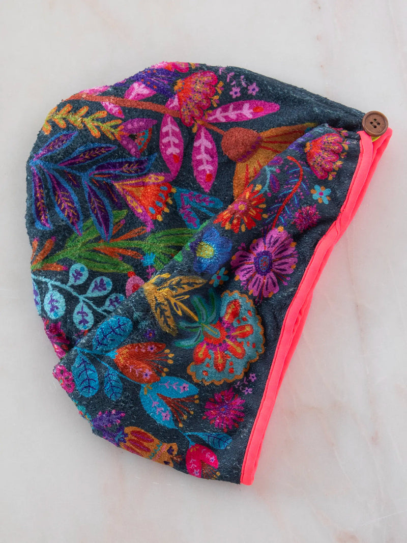 Natural Life Microfiber Hair Towel Wrap - Charcoal Folk Flower