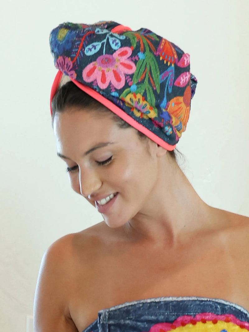 Natural Life Microfiber Hair Towel Wrap - Charcoal Folk Flower