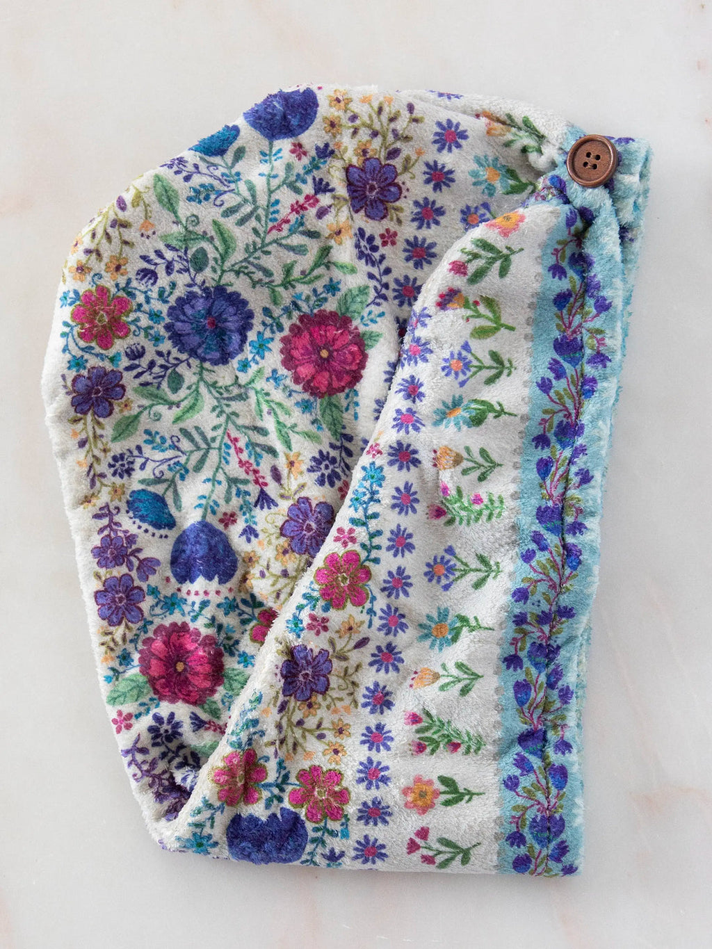 Natural Life Microfiber Hair Towel Wrap - Dusty Blue Flowers
