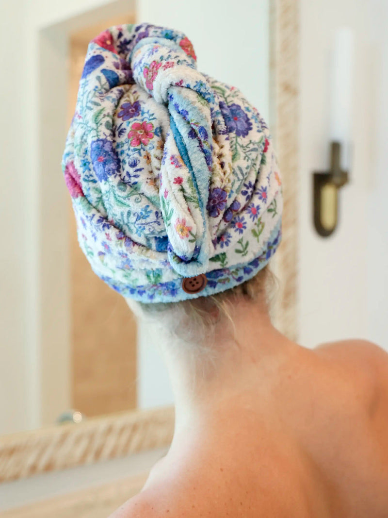 Natural Life Microfiber Hair Towel Wrap - Dusty Blue Flowers