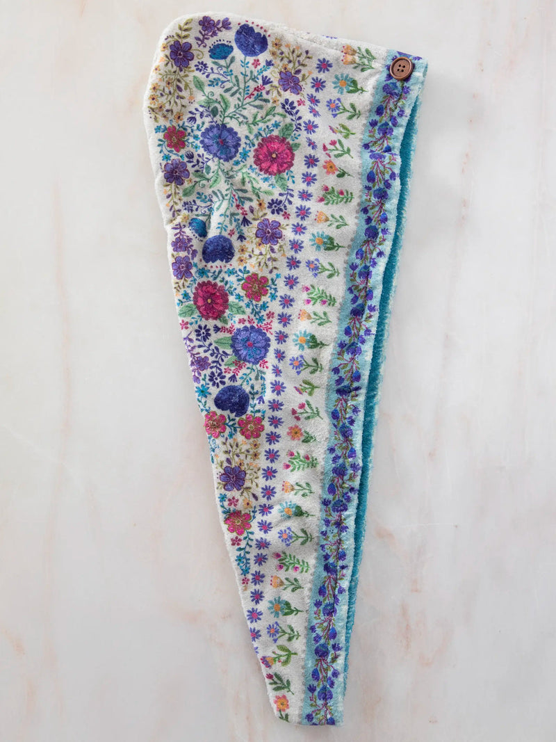 Natural Life Microfiber Hair Towel Wrap - Dusty Blue Flowers