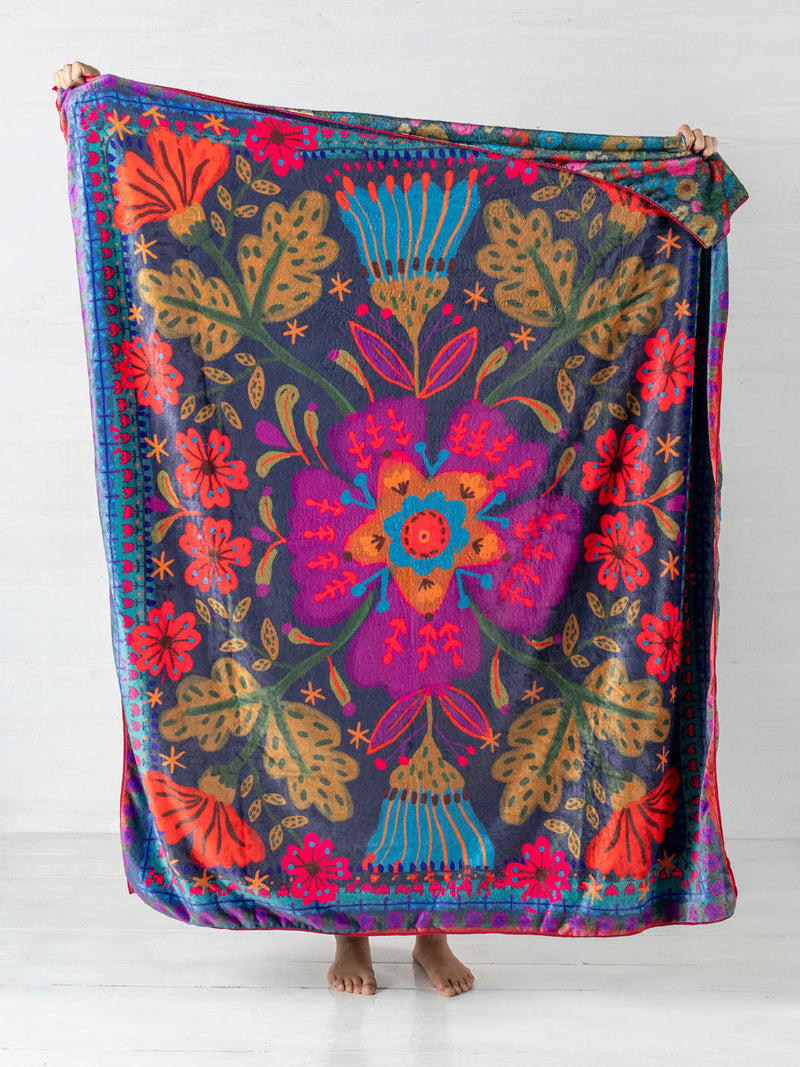 Natural Life Reversible Cozy Throw Blanket - Pink Folk Flower