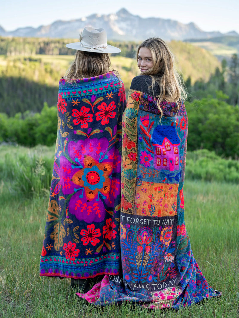Natural Life Reversible Cozy Throw Blanket - Pink Folk Flower