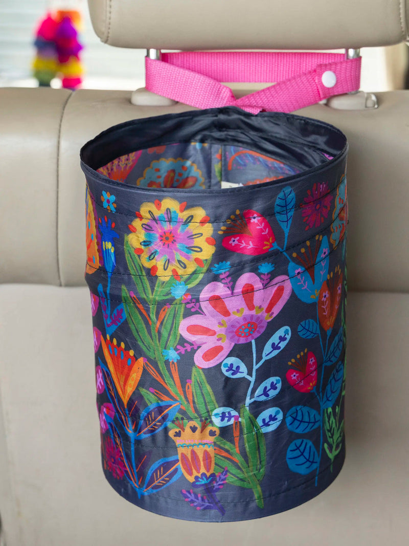 Natural Life® Mini Pop-Up Car Trash Can - Navy Folk Flower