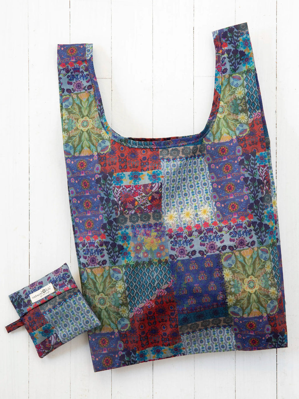 Natural Life Reusable Market Tote - Blue Patchwork