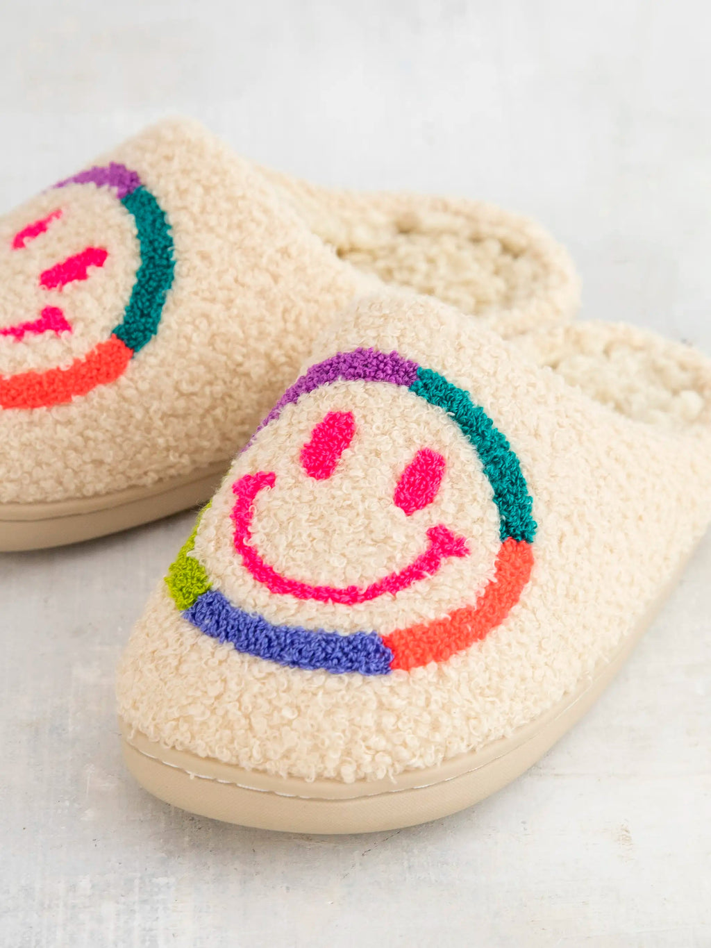 Natural Life Icon Sherpa Slippers - Neon Smiley Face
