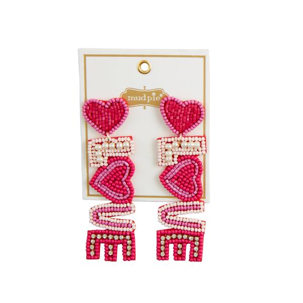 Mud Pie Pink Love Beaded Earrings