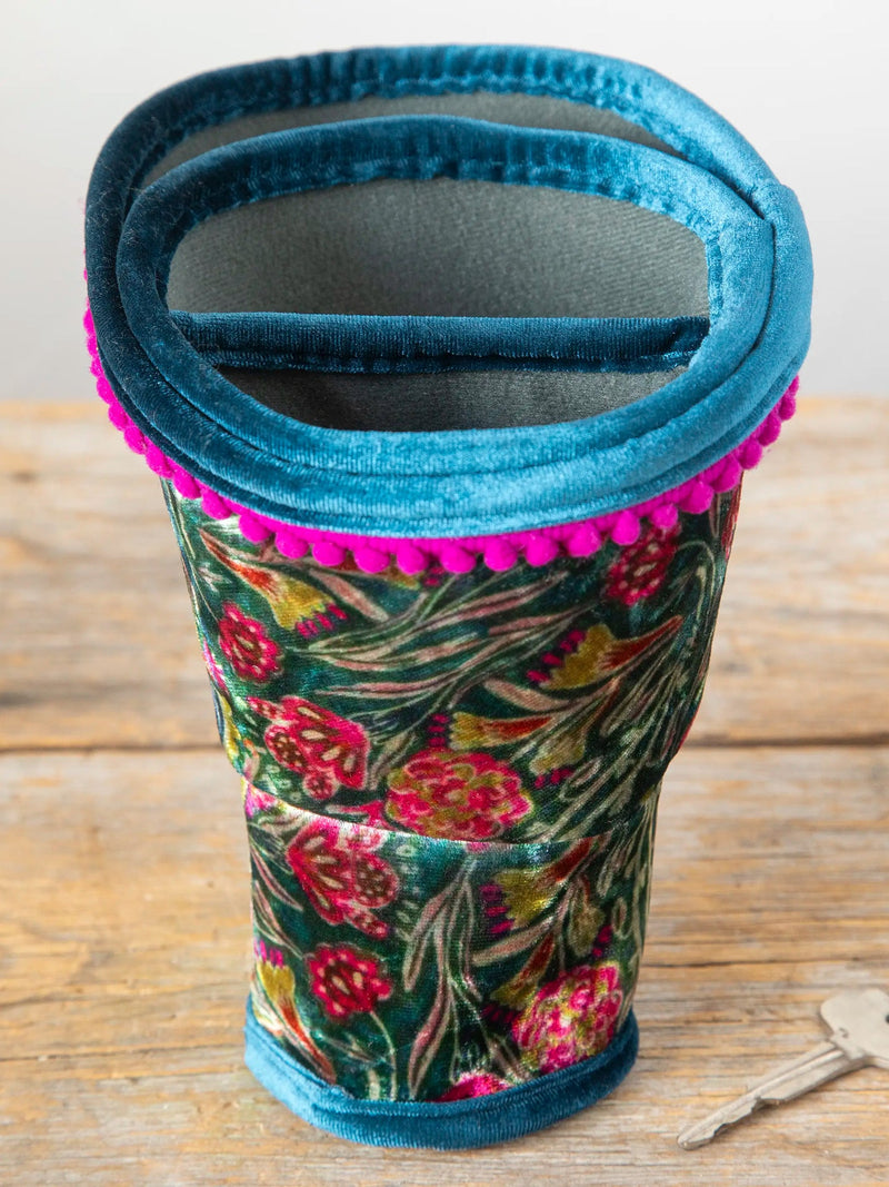 Natural Life Car Cup Holder Organizer - Green Painterly Vines Velvet