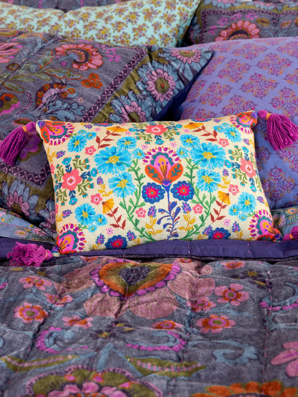 Natural Life® Boho Cotton Tassel Pillow - Cream Folk Flower