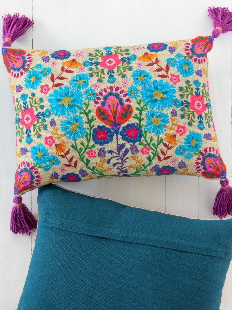 Natural Life® Boho Cotton Tassel Pillow - Cream Folk Flower