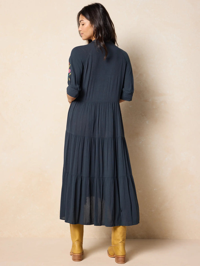 Natural Life Rebecca Embroidered Midi Dress - Charcoal