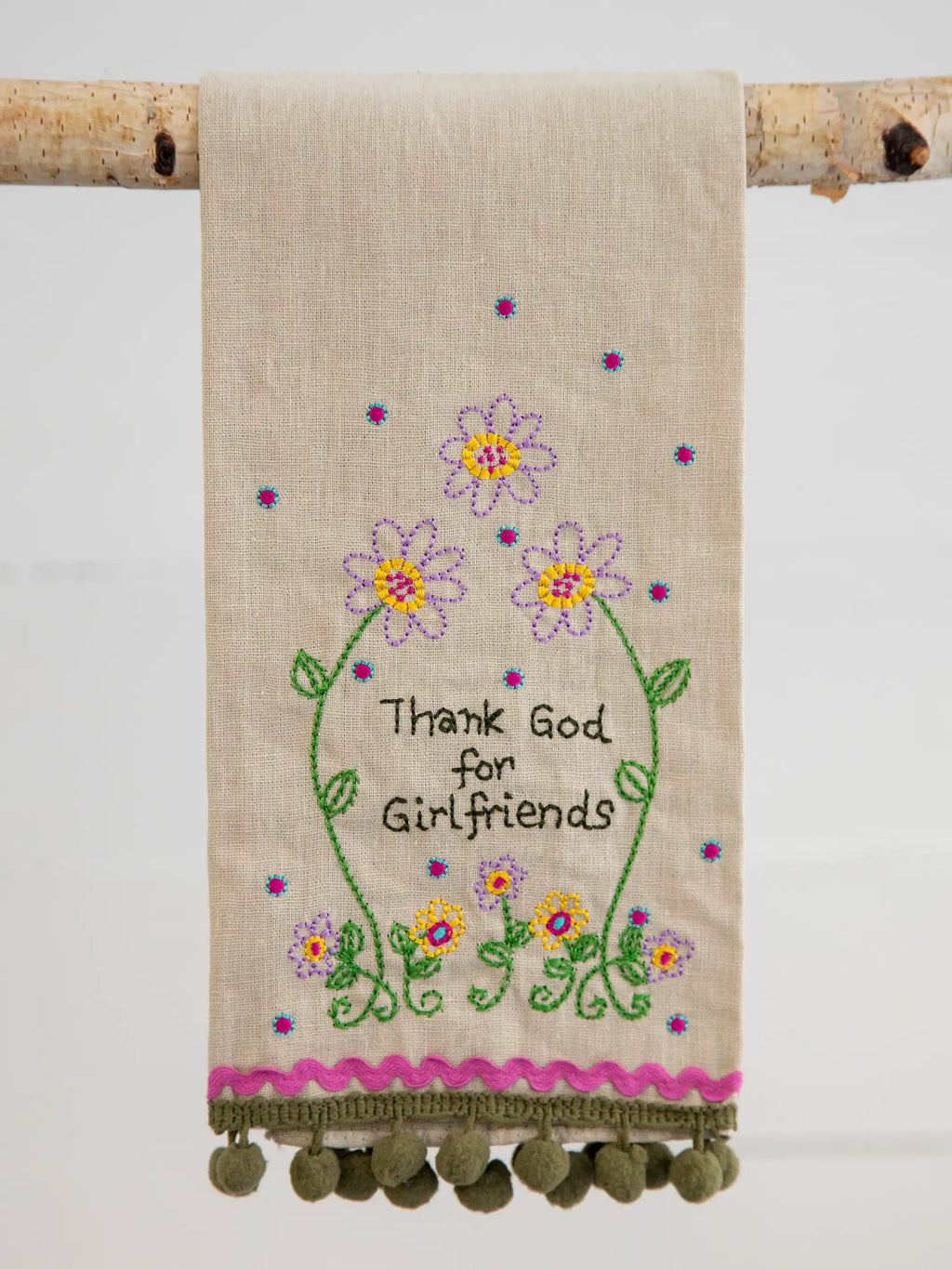 Natural Life Linen Embroidered Hand Towel - Girlfriends