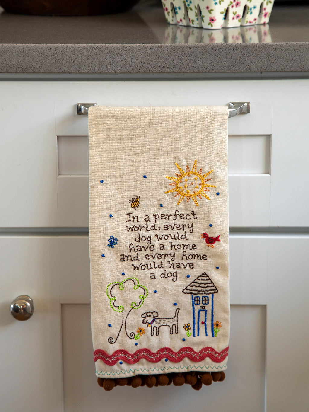 Natural Life Linen Embroidered Hand Towel - Dog