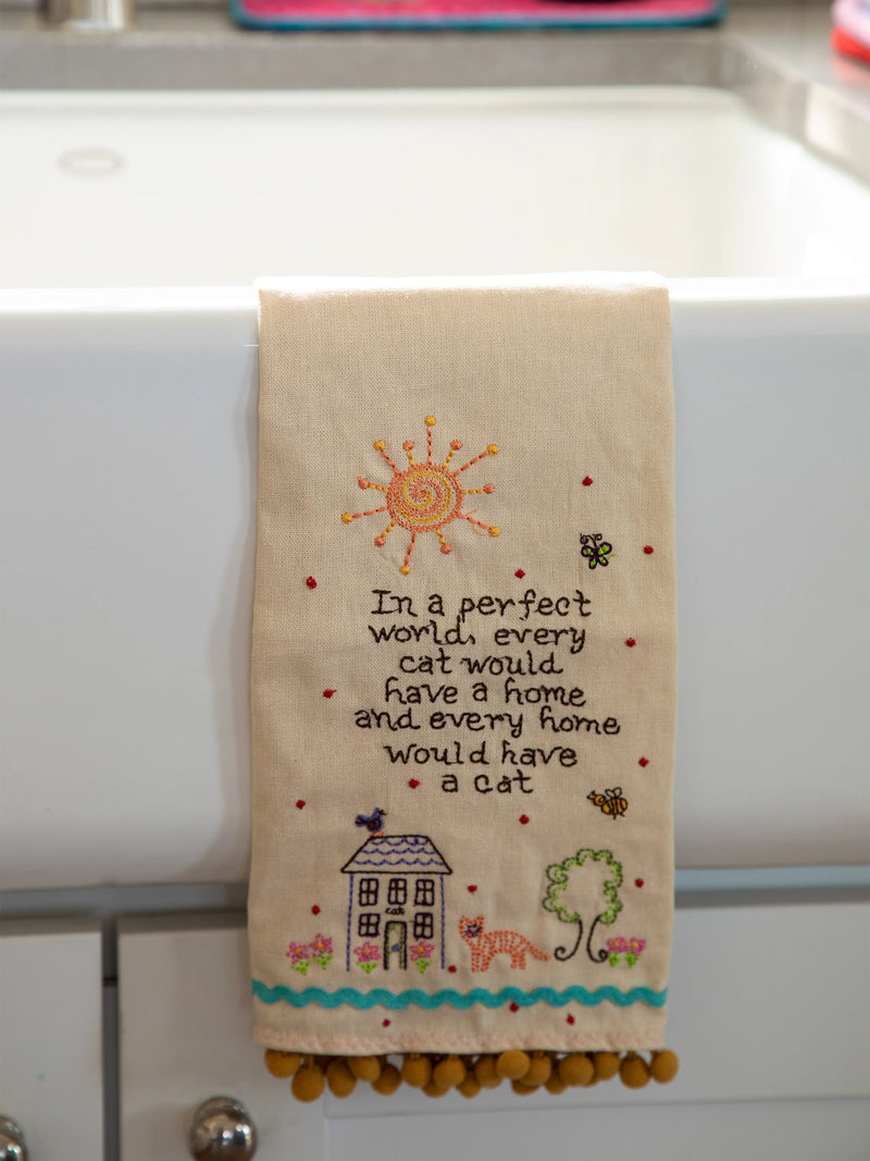 Natural Life Linen Embroidered Hand Towel - Cat