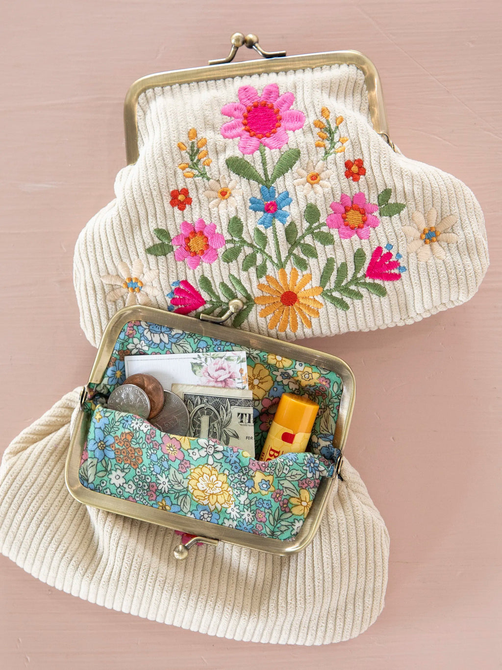 Natural Life® Kisslock Coin Purse - Cream Folk Flower