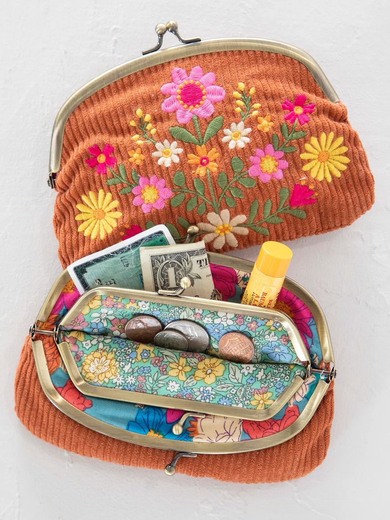 Natural Life® Embroidered Coin Purse - Rust Folk Flower