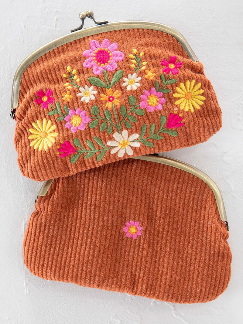 Natural Life® Embroidered Coin Purse - Rust Folk Flower