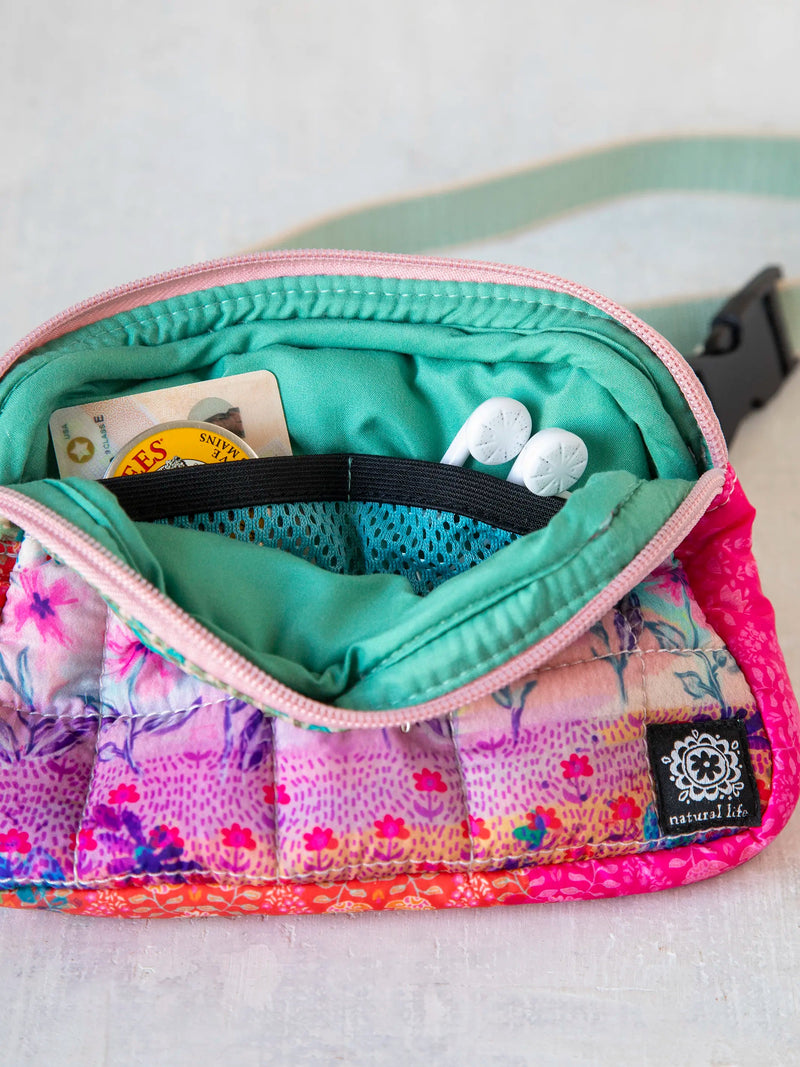 Natural Life® Everyday Puffy Fanny Pack - Pink Watercolor Patchwork