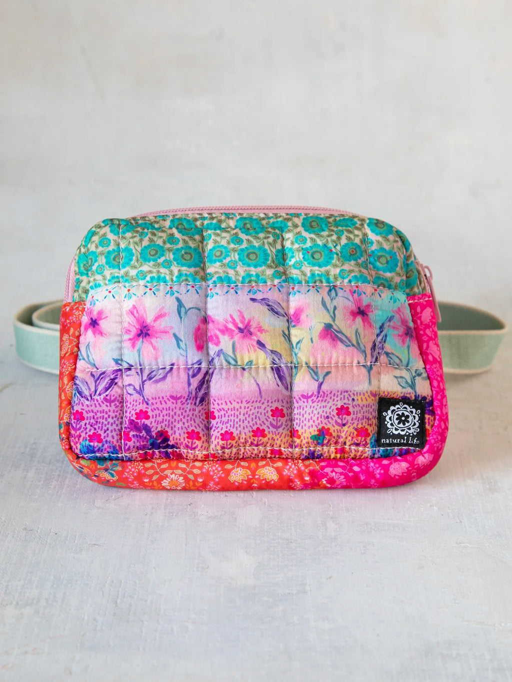 Natural Life® Everyday Puffy Fanny Pack - Pink Watercolor Patchwork