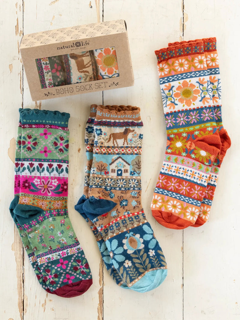 Natural Life Boxed Boho Sock, Set of 3 - Dog