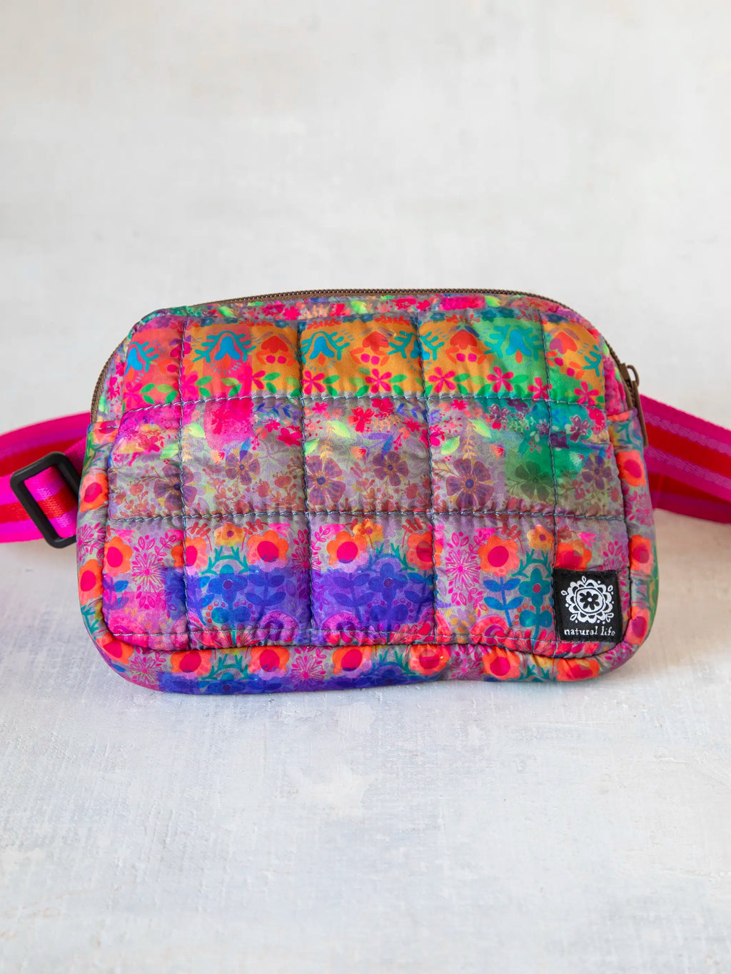 Natural Life® Everyday Puffy Fanny Pack - Purple Pink Floral Border