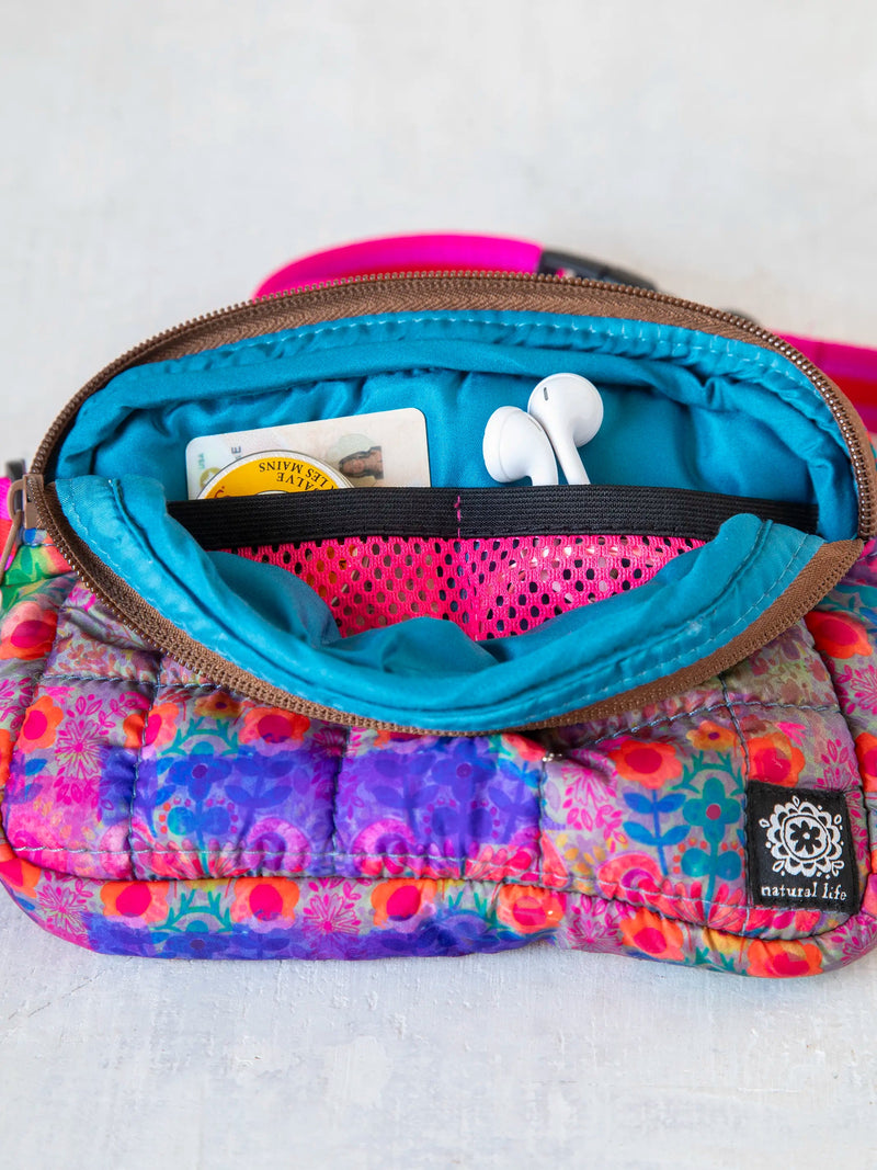 Natural Life® Everyday Puffy Fanny Pack - Purple Pink Floral Border