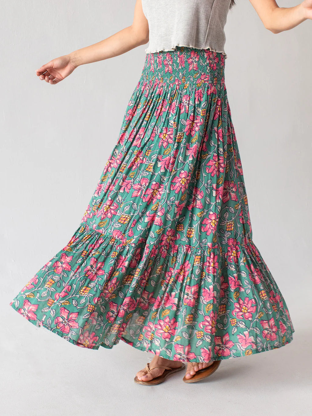 Natural Life Flora Convertible Skirt - Teal Pink Lilies
