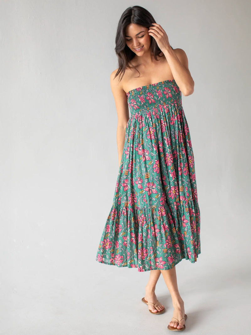 Natural Life Flora Convertible Skirt - Teal Pink Lilies