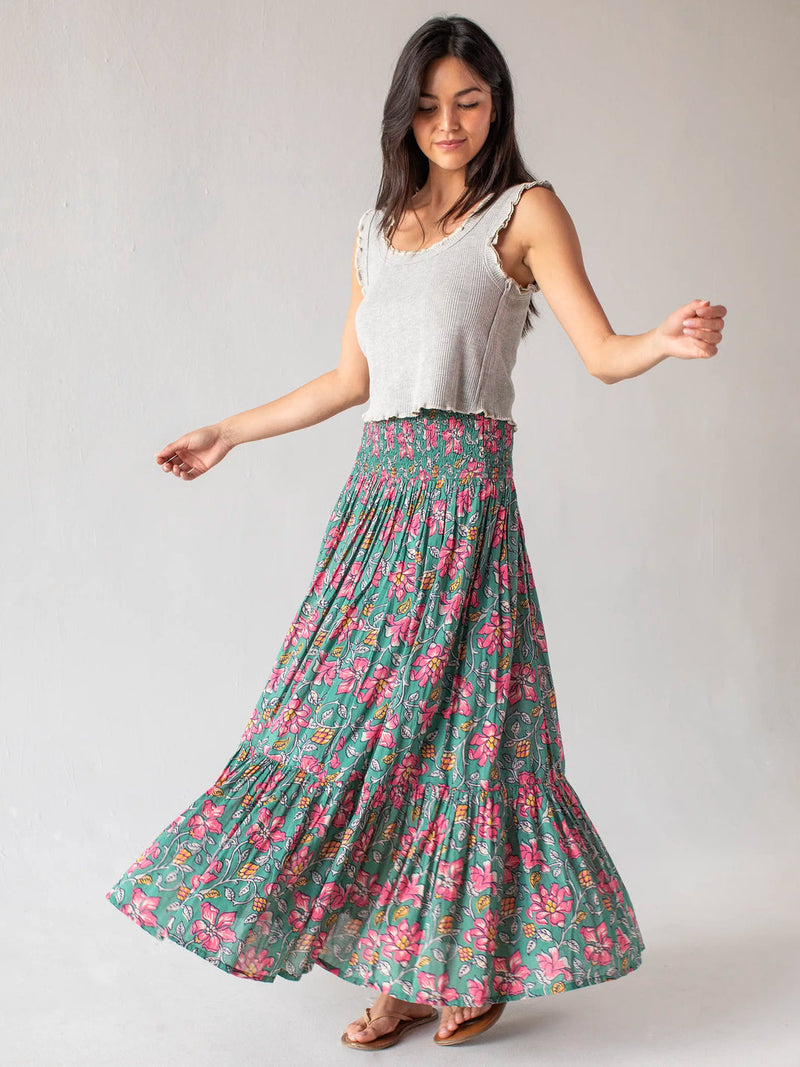 Natural Life Flora Convertible Skirt - Teal Pink Lilies