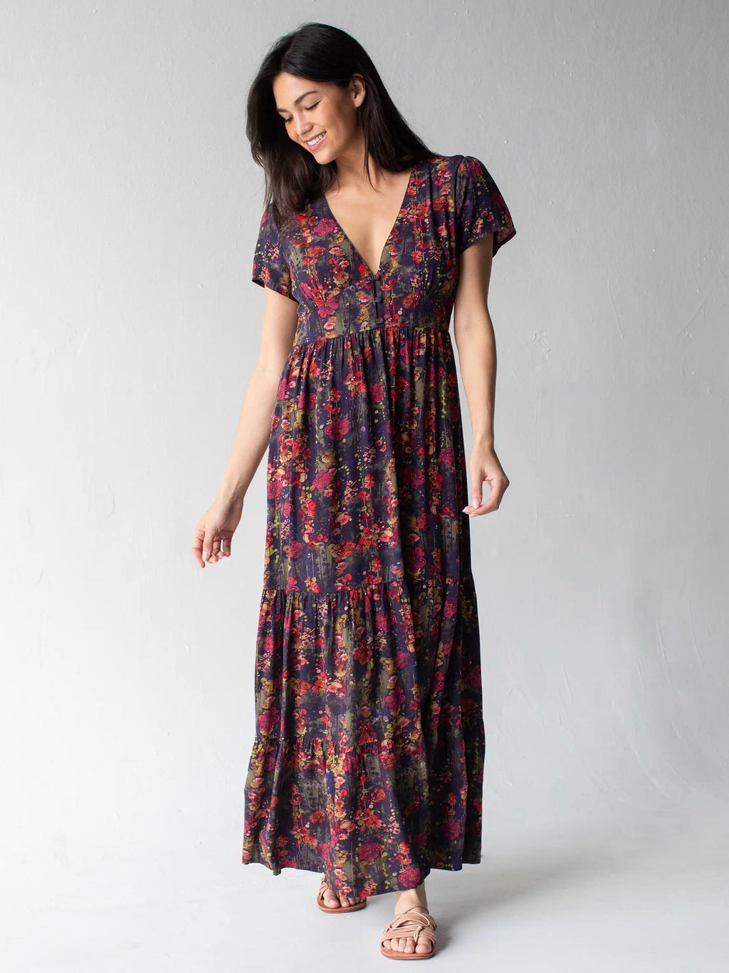Natural Life Evangeline Maxi Dress - Red Watercolor Floral