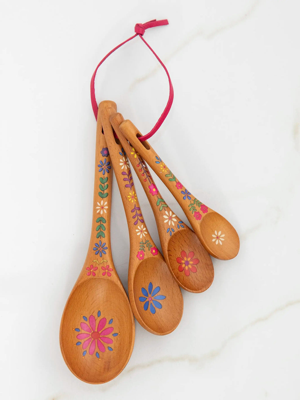 Natural Life Folk Flower Wooden Measuring Spoons, Set of 4