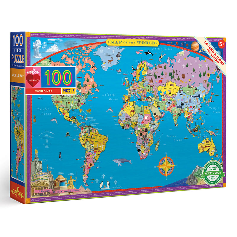 eeBoo - World Map 100 Piece Puzzle