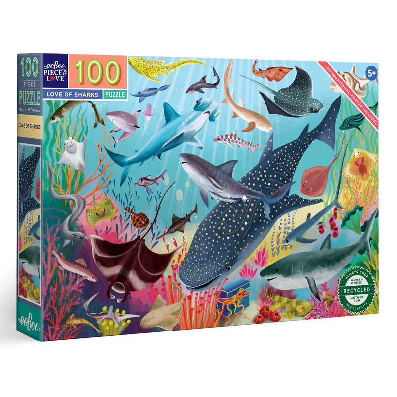 eeBoo - Love of Sharks 100 Piece Puzzle