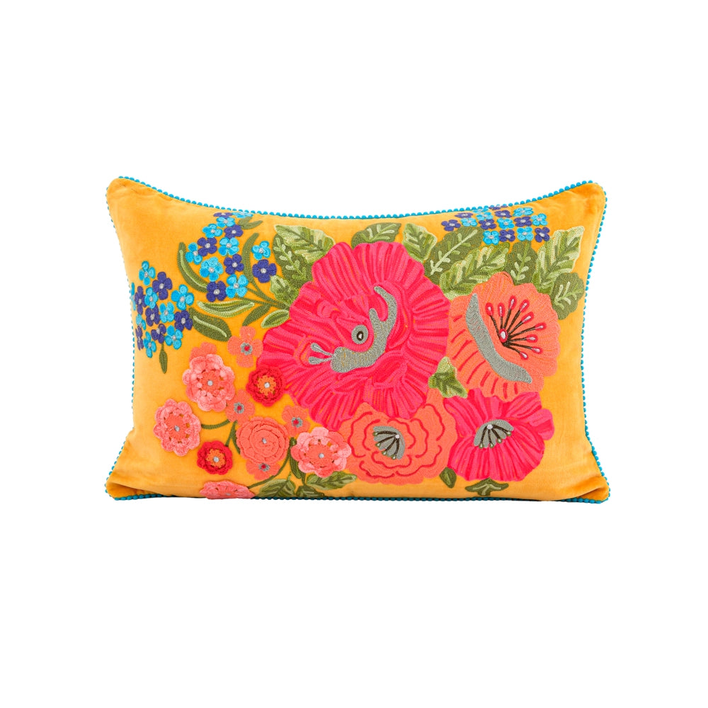 Karma Living - Crochet Floral Stunning Velvet Pillow 16X24"