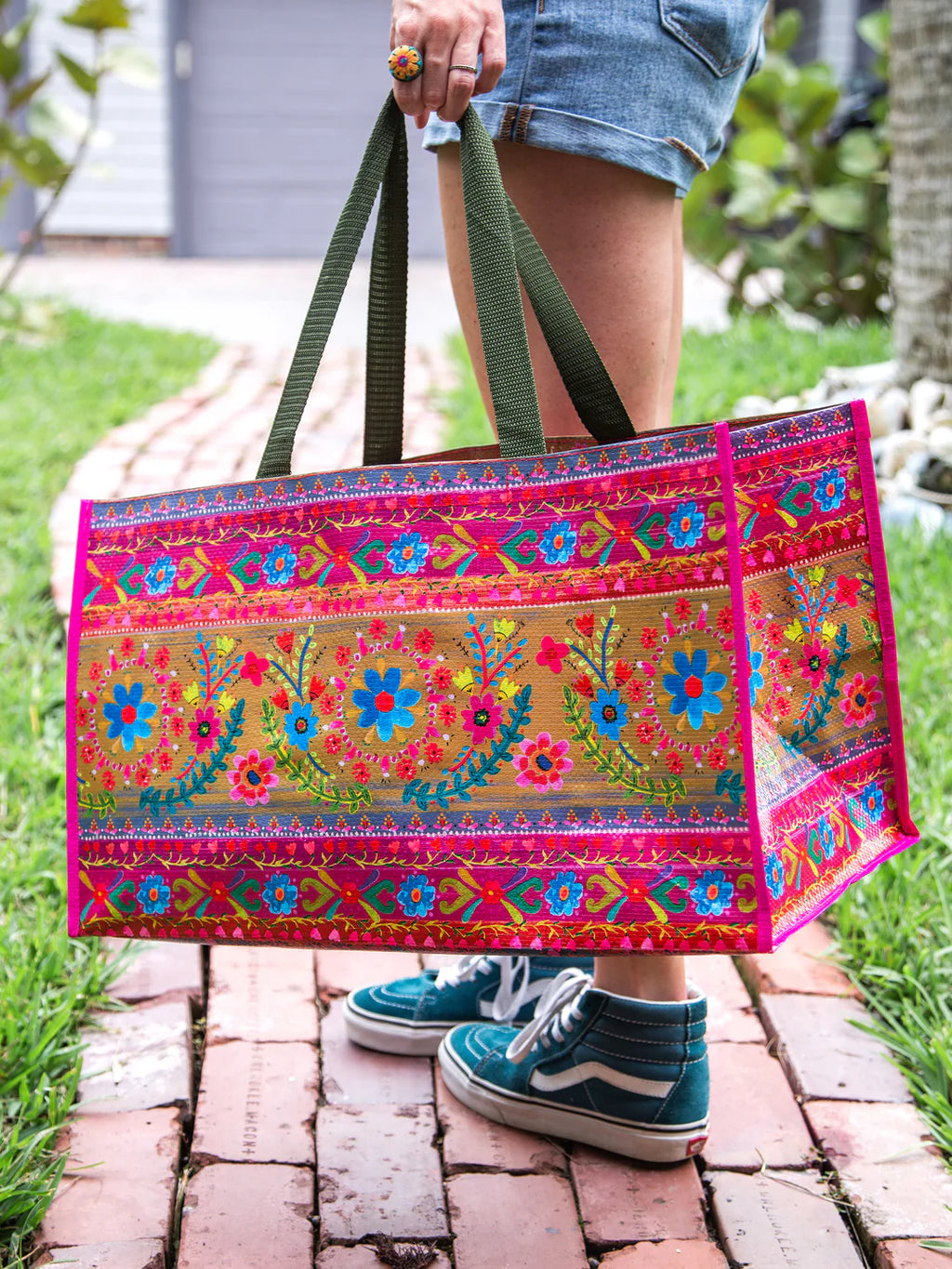 Natural Life Carryall Tote Bag - Floral Border
