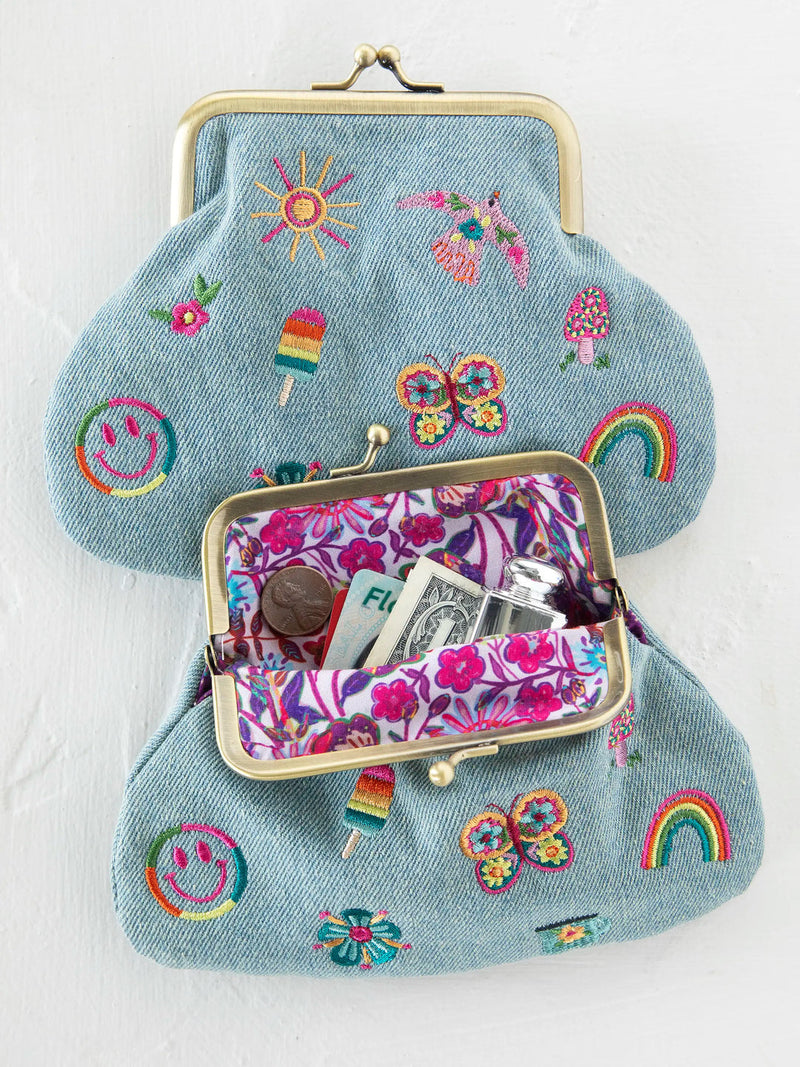 Natural Life® Embroidered Kisslock Coin Purse - Denim