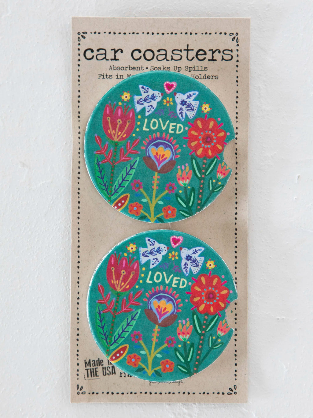 Natural Life Car Coasters, Set of 2 - Loved