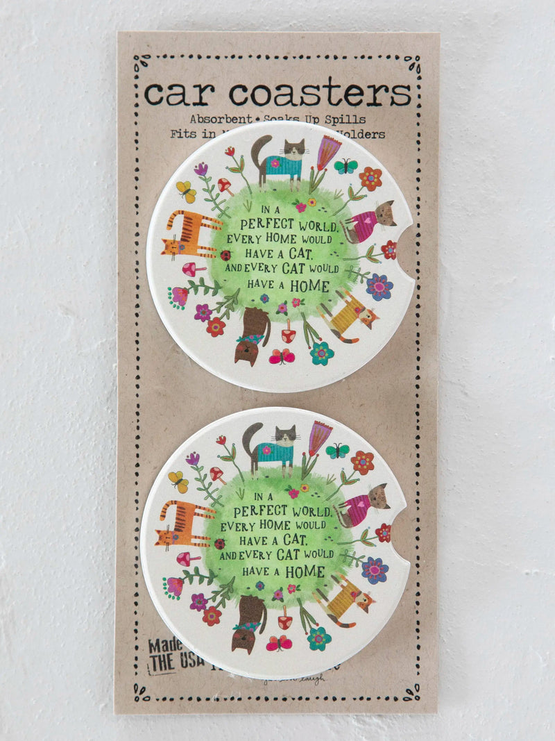 Natural Life Car Coasters, Set of 2 - Every Cat Has A Home